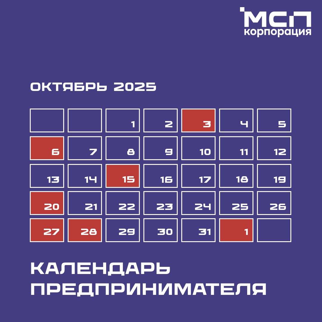 Календарь предпринимателя на октябрь 2025 года.