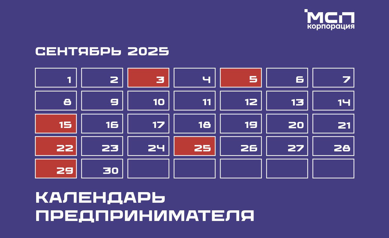 Календарь предпринимателя на сентябрь 2025 года.