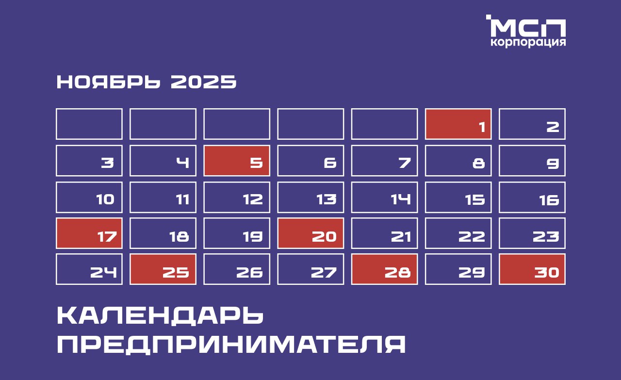 Календарь предпринимателя на ноябрь 2025 года.
